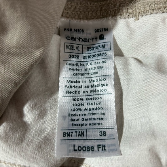 Carhartt Carpenter Shorts Mens Size 38 Loose Fit Utility Work Tan - Picture 6 of 7